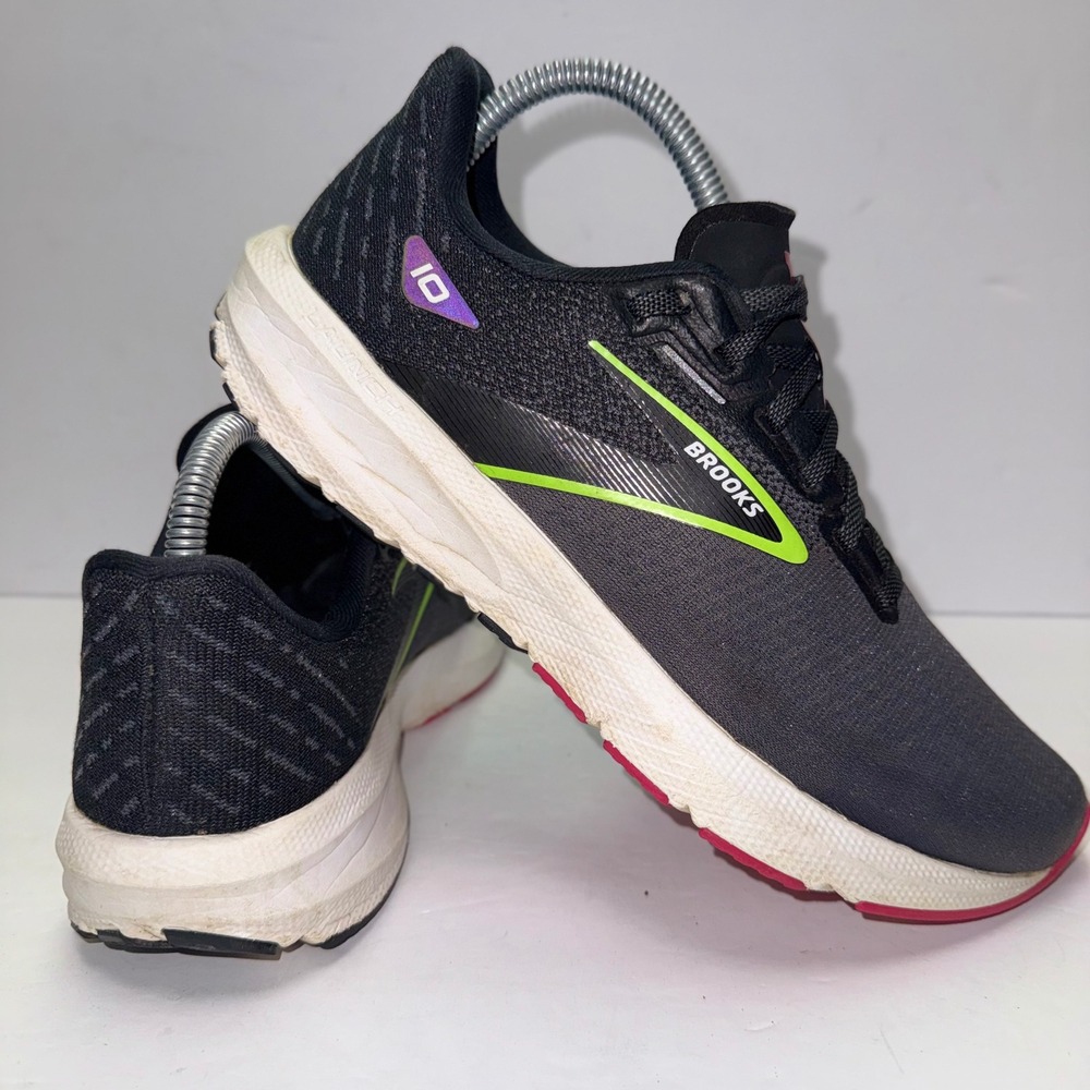 Brooks Launch 10 Running Shoes Womens 9 Black Neon Pink Green Sneakers